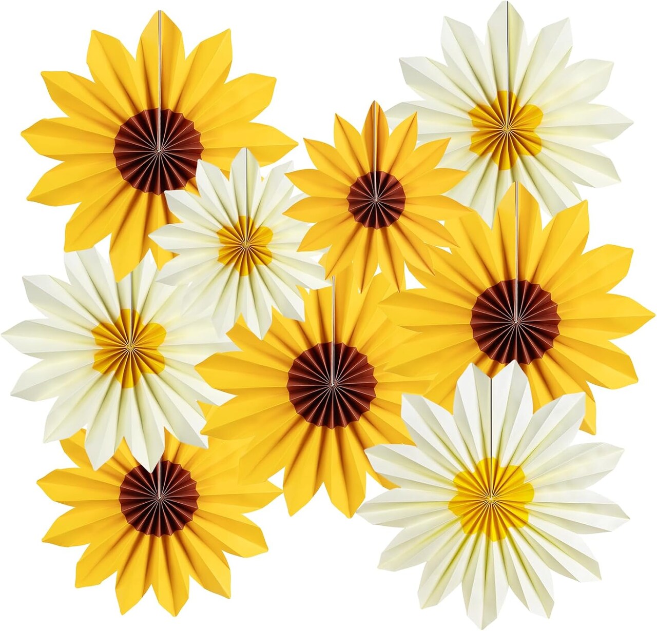 9PCS Sunflower Party Decorations Sunflower Paper Fans Yellow Birthday Decorations Hanging Paper Flower Fan